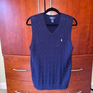 Polo Ralph Lauren Men’s Large 16/18 Navy Blue Cable Knit Sweater Vest V-Neck